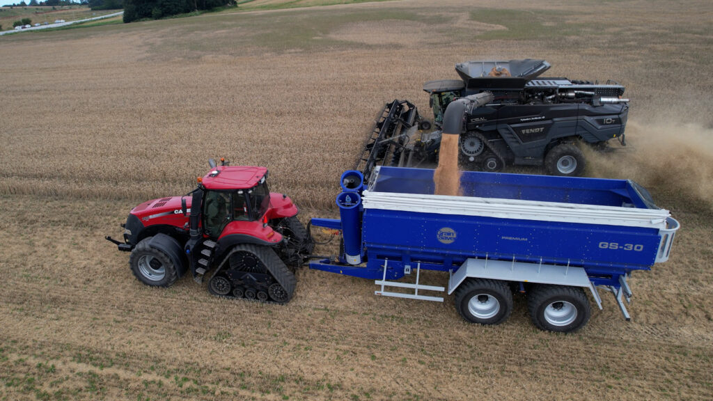 Harvester offloading to Grain Saver GS-30 grain cart